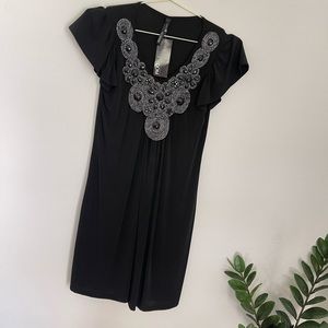 Nic & Dom Embellished Neckline Short Sleeve Boho Dress Sz Small NWT